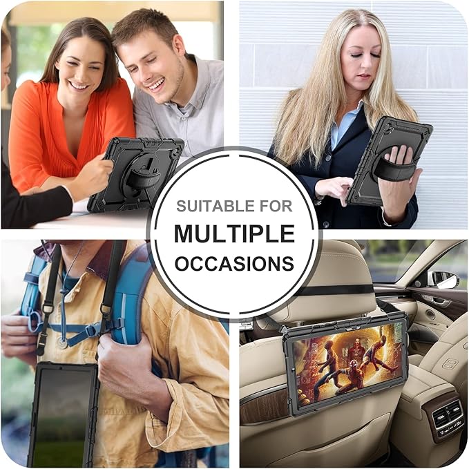 Case for Samsung Galaxy Tab A8 10.5-inch Tablet Case 2022 [with Tempered Glass Screen Protector], 360° Rotatable Kickstand/Hand & Shoulder Strap/S Pen Holder (Black)