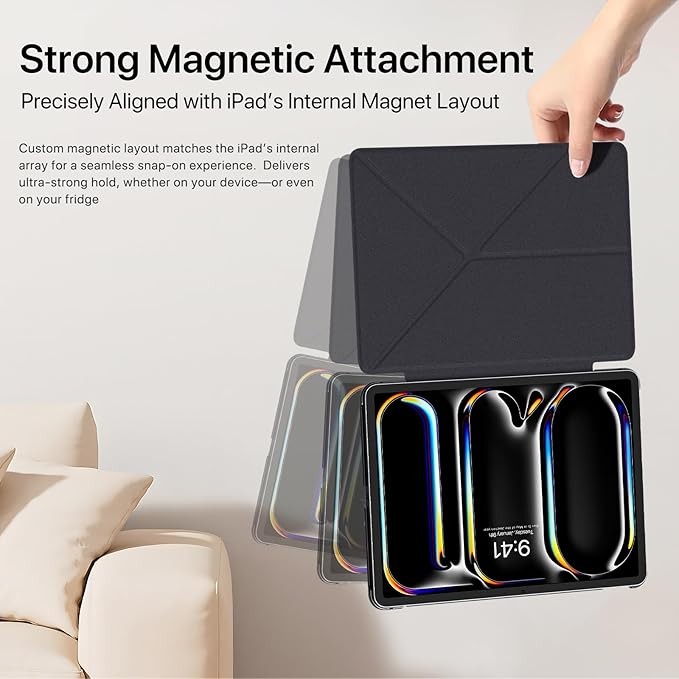 for iPad Pro 11 Inch Case M4 2024, Slim Powerful Magnetic Attachment Full Corner Protective iPad Case with Auto Wake/Sleep and Hidden Pencil Holder (Midnight Black, iPad pro 11 inch)