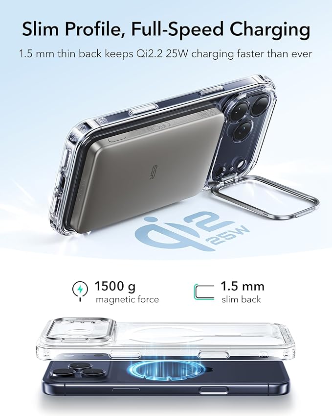 ESR for iPhone 17 Pro Case with Stash Stand, Camera Control Cover Compatible with MagSafe, Military-Grade Drop Protection Magnetic Phone Case for iPhone 17 Pro, Scratch-Resistant Back Cover, Clear