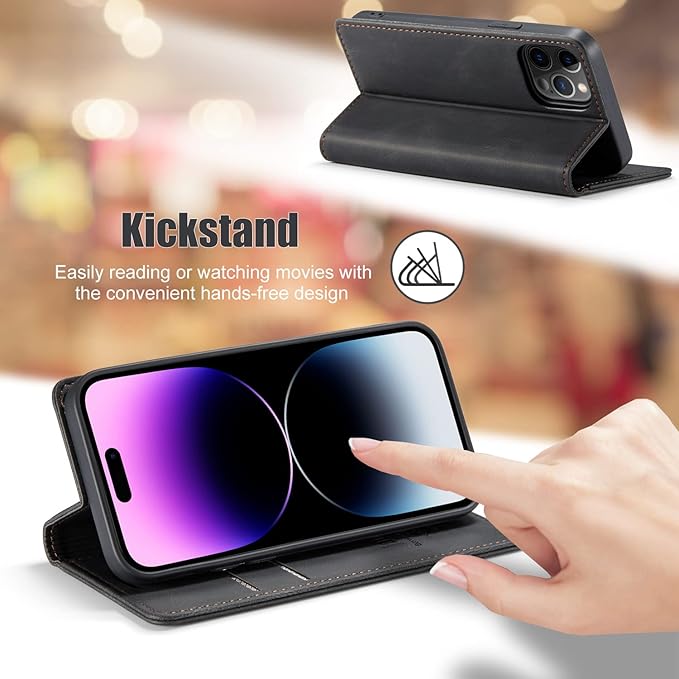 japezop Compatible with iPhone 14 Pro Max Wallet Case with [RFID Blocking] Card Holder Kickstand Magnetic,Leather Flip Case Wallet for iPhone 14 Pro Max 5G 6.7 Inch (Black)