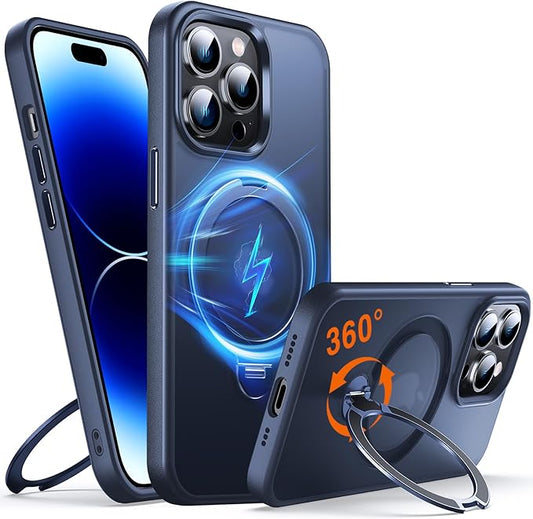 360° O-Ring MagStander for iPhone 13 Pro Max Case with Magnetic Kickstand Ring Holder [Compatible with MagSafe][360°Rotate Stand][Military Shockproof] iPhone 13 Pro Max Phone Cover Blue