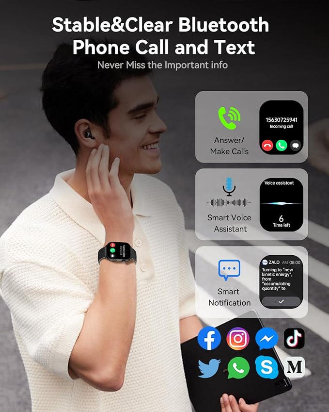 Smart Watch (Answer/Make Call), 2.1" Curved AMOLED Screen Smartwatch for Men Women, 100+ Sport Modes Fitness Tracker, Heart Rate Sleep SpO2 Monitor, IP68 Activity Trackers, Android and iOS Compatible