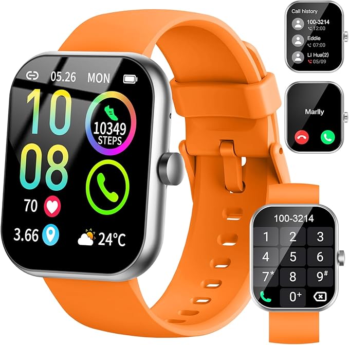 Smart Watch (Answer/Make Calls), 1.96"HD Smartwatch for Men Women 113+ Sport, 2025 Fitness Activity Tracker with Heart Rate Monitor, Sleep Trackers, Pedometer, IP68 Waterproof for Android iOS Orange
