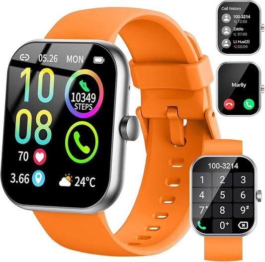 Smart Watch (Answer/Make Calls), 1.96"HD Smartwatch for Men Women 113+ Sport, 2025 Fitness Activity Tracker with Heart Rate Monitor, Sleep Trackers, Pedometer, IP68 Waterproof for Android iOS Orange