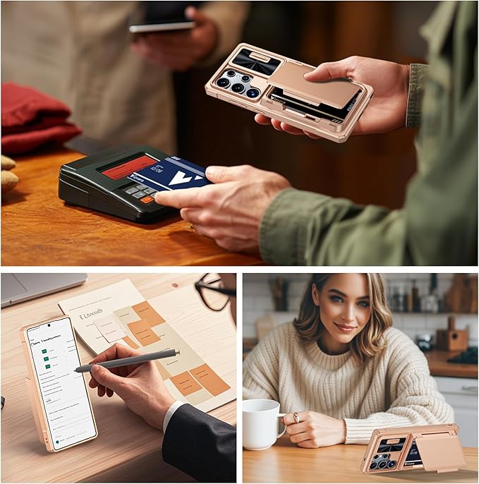 for Samsung Galaxy S25 Ultra Case Wallet with RFID [Cards Holder][Camera Cover][Edge Raised] Full Body Shockproof Silicone Protective Phone Case for Galaxy S25 Ultra 6.9" 2025 (Champagne Gold)