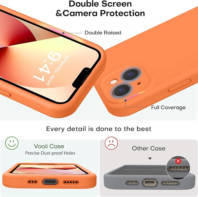 Vooii Compatible with iPhone 13 Case, Liquid Silicone Upgrade [Camera Protection] [Soft Anti-Scratch Microfiber Lining] Shockproof Phone Case for iPhone 13 6.1 inch - Bright Orange
