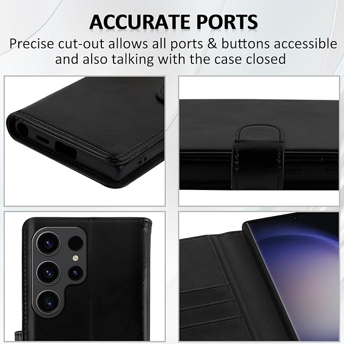 MONASAY Wallet Case Compatible for Galaxy S23 Ultra 5G,[RFID Blocking] Flip Folio Leather Cell Phone Cover with Credit Card Holder, 6.8 inch, Black