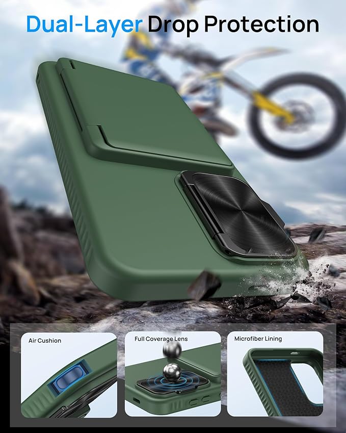 for Samsung Galaxy S24 Fe Case, Built-in Card Holder & Lens Cover & Kickstand, Military Grade Drop Tested Soft Silicone Edge Rugged Protective Wallet Phone Case for S24 Fe 6.7" 2024, Green