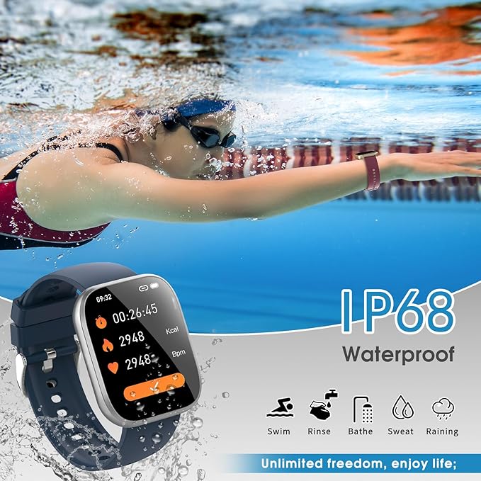 Smart Watch for Men Women Bluetooth Call, 1.85" HD Touch Screen Fitness Watch with Sleep Heart Rate Monitor, 112+ Sports Modes, IP68 Waterproof Activity Trackers for Android iOS, Blue