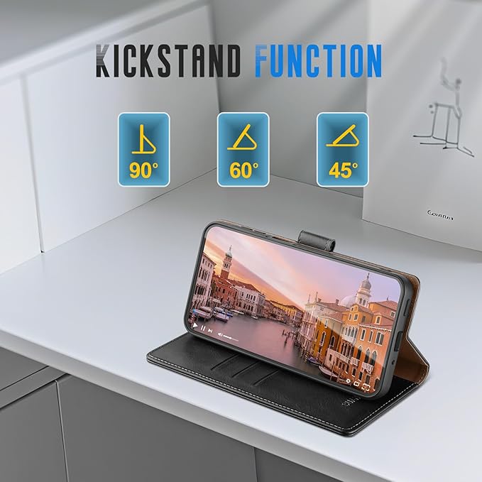 Wallet Case for Samsung Galaxy S25 5G Magnetic Flip Leather Folio Cover with RFID-Blocking Credit Card Holder, Women Men Protective Phone Case Compatible with Samsung S25, Black