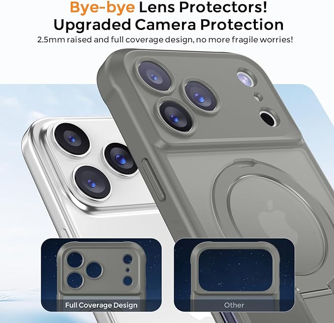 MOCCA Compatible with iPhone 17 Pro Max Case with Magnetic Invisible Stand [Full Camera Protection] [Compatible with Magsafe] Military Drop Shockproof Translucent Matte Phone Case Cover,Titanium Gray