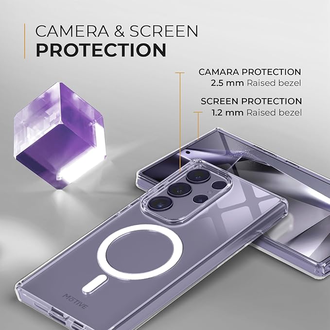 MOTIVE Designed for Samsung Galaxy s24 Ultra Case with Belt Clip, Clear Case Magnetic Compatible with MagSafe, Slim Cover, Drop Tested s24 Ultra Holster Case 6.8” | Clear