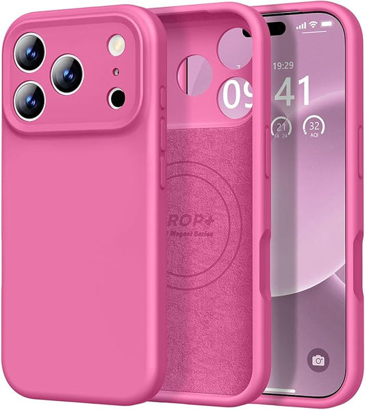 Vooii Magnetic Compatible with iPhone 17 Pro Max Case (Compatible with Magsafe) (Upgraded Camera Protection) Liquid Silicone Shockproof Full Body Protective Phone Cover for Women Men, Pitaya, 6.9”