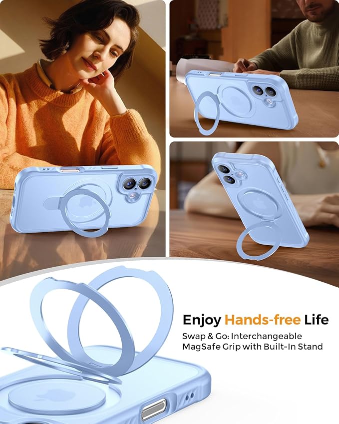 MOCCA Compatible with iPhone 17 Case with Magnetic Invisible Stand [Full Camera Protection] [Compatible with Magsafe] Military Drop Shockproof Translucent Matte Phone Case Cover 6.3",Light Blue