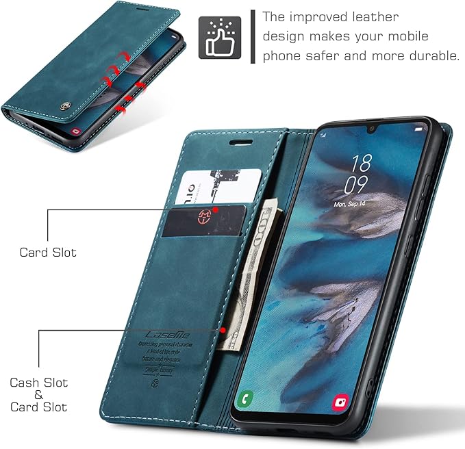 for Samsung Galaxy A34 5G Case, Flip Wallet Leather Case with Card Holder Magnetic Closure Shockproof Kickstand Protective Phone Cases Cover for Galaxy A34 6.6 Inch,Blue-Green