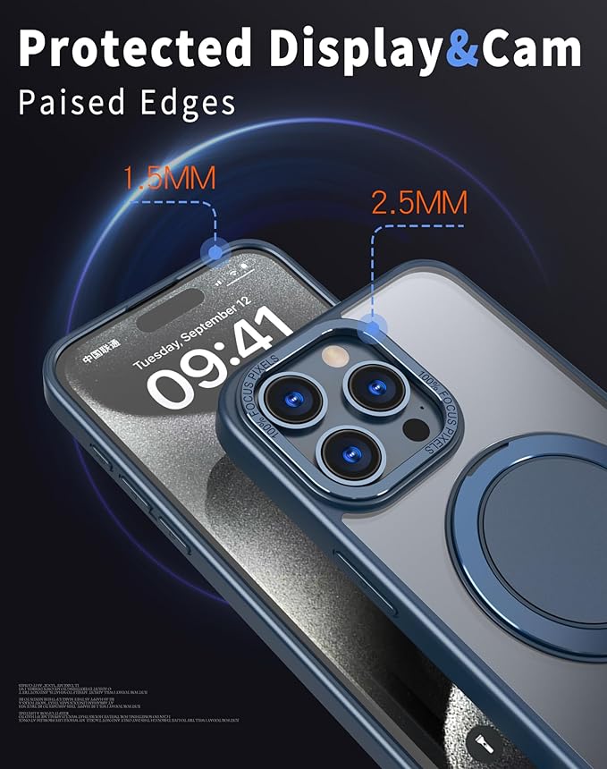 Magnetic Stand Case for iPhone 14 Pro Max [with 2 Tempered Glass Film] [360° Rotation Magnetic Stand] [Compatible with Magsafe] Military-Grade Drop Protection Case, Blue