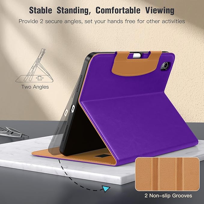 MoKo for iPad (A16) 11th Generation Case 11 inch 2025, iPad 10th Generation Case 10.9" 2022 with Pencil Holder & Pocket, Premium Leather Folio Stand Cover, Multiple Viewing Angles, Purple Violet