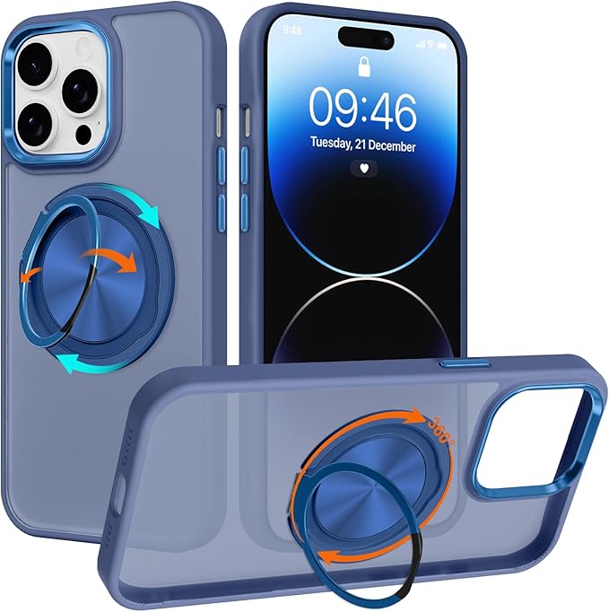 ZIYE Blue Case for iPhone 14 Pro Max Case with Stand [Compatible with MagSafe] Slim Heavy Duty Protection Military Grade Shockproof Magnetic Cover with 360 Rotatable Ring Kickstand for Women Men