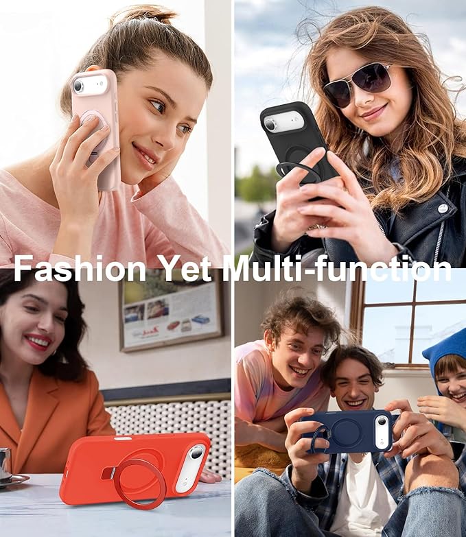 ZHK Liquid Silicone Designed for iPhone Air Case with Magnet Stand, [Precise Camera Lens Protection][Mil-Grade Drop Shockproof][Soft Anti-Scratch Microfiber Lining] Slim Fit Cover, Red