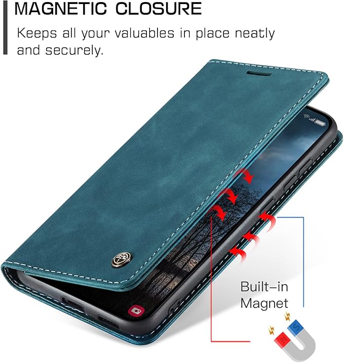for Samsung Galaxy S25 Edge Case, Flip Wallet Leather Case with Card Holder Magnetic Closure Shockproof Kickstand Protective Phone Cases Cover for Galaxy S25 Edge, Blue-Green