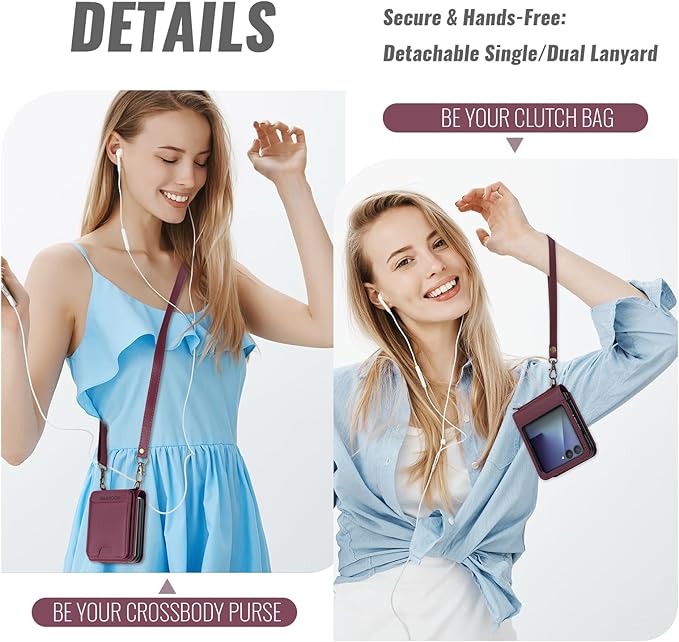 ASAPDOS for Samsung Galaxy Z Flip 7 PU Leather Wallet Phone Case with Card Slots (Holds 5 Cards), Anti-Drop Protection, Wrist & Shoulder Strap Wine Red