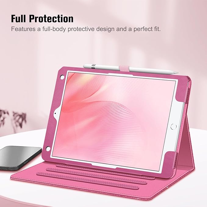 Fintie Case for iPad 9th / 8th / 7th Generation (2021/2020/2019) 10.2 Inch - [Corner Protection] Multi-Angle Viewing Stand Cover with Pocket & Pencil Holder, Auto Sleep Wake, Glittering Pink