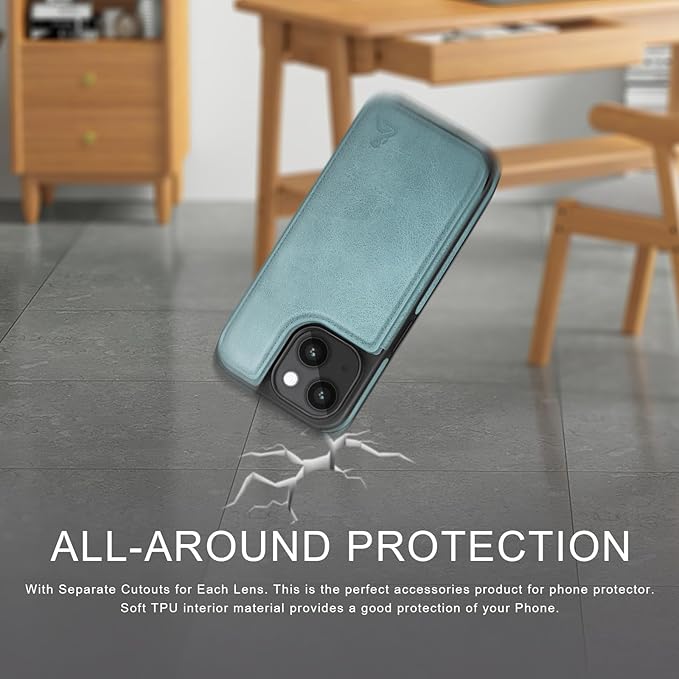 DJDUCK Designed for iPhone 14 Case Wallet with Card Holder, [Magnetic Clasp Cover] [RFID Blocking Leather Protection] Shockproof Women Men Cases 6.1 Inch for Apple 14 Sky Blue