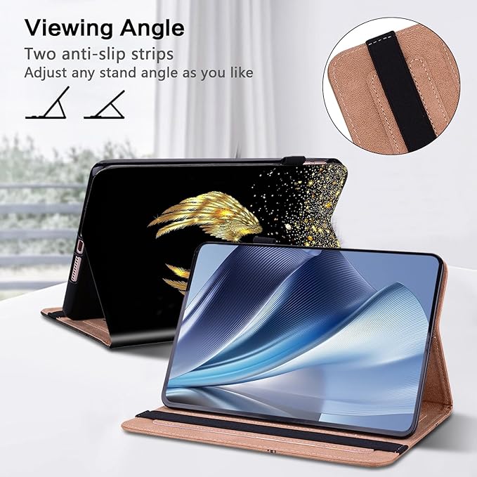 ALILANG Case for Lenovo Tab M9 9 inch Case 2023 (TB-310FU) with Stylus, Shockproof Folding Stand Cover for Lenovo Tab M9 Case-Gold Wings