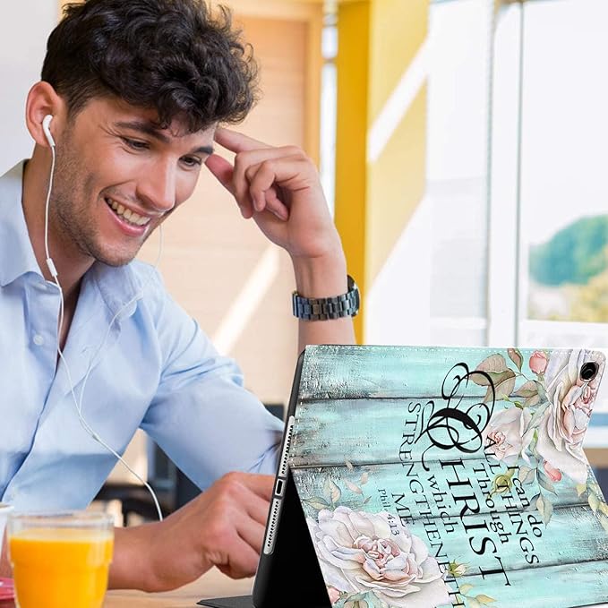 Case for Samsung Galaxy Tab A9 Plus 11 inch 2023，Slim Fit Foldable Standing Cover Case with Auto Sleep/Wake for Galaxy Tab A9+ 11’2023 (SM-X210/X216/X218)，Philippians 4-13 Flower Board