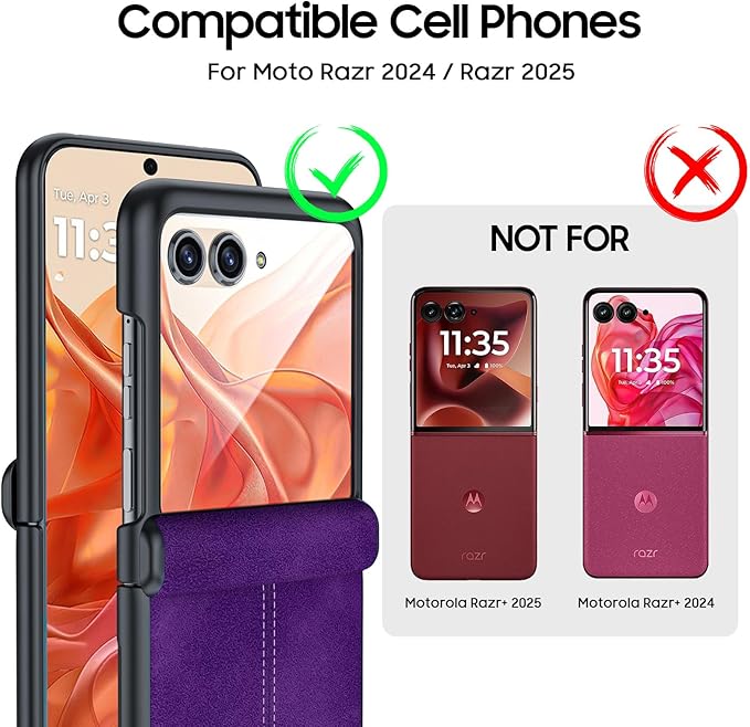 for Motorola Razr 2024 Case/Razr 2025 Case, Built-in Screen Protector & Hinge Protection & Ultra Thin PU Leather Matte PC Shockproof Phone Cover Smartphone Case for Moto Razr 2024/2025 (Purple)