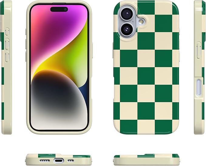 Casely iPhone 17 Case | Fit Check | Green Checkerboard | Compatible with MagSafe | Classic Ultra Slim Design