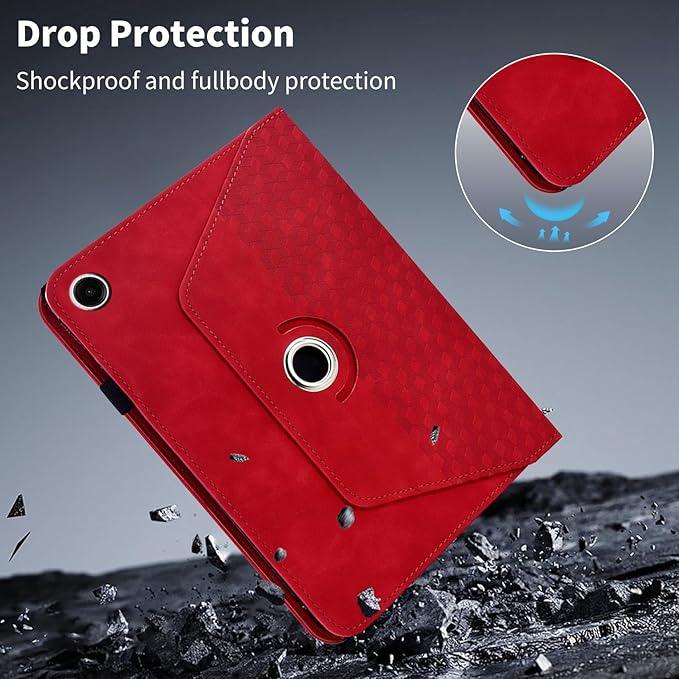 Case for Samsung Galaxy Tab A9 Plus 11" (SM-X210/X216/X218),360 Degree Rotating PU Leather Folio Protective Case with Auto Sleep/Wake,Card Holder&Shoulder Strap for Woman Man,Red