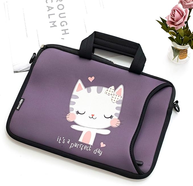 RICHEN 11 11.6 12 12.5 13 inches Case Laptop/Chromebook/Notebook PC Tablet Travel Case Neoprene Handle Sleeve with Shoulder (11-13.3 inch, Cute Cat)