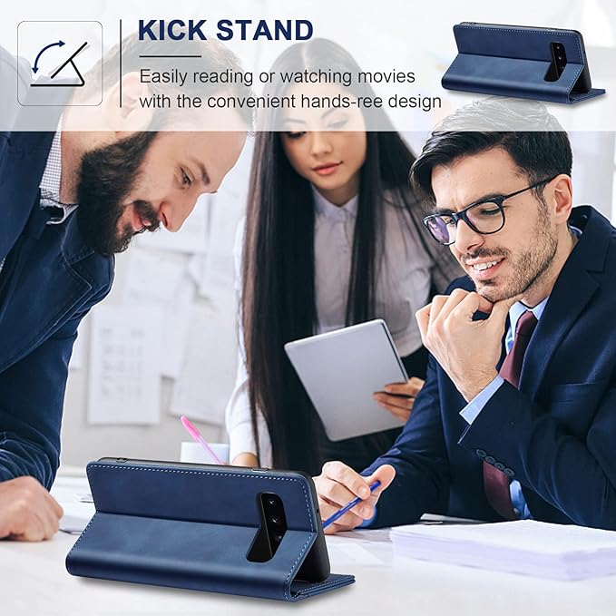 Jasonyu Flip Wallet Case for Samsung Galaxy S10,Leather Magnetic Folio Cover with Card Holder,Kickstand - TPU Shockproof Durable Protective Phone Case,Blue