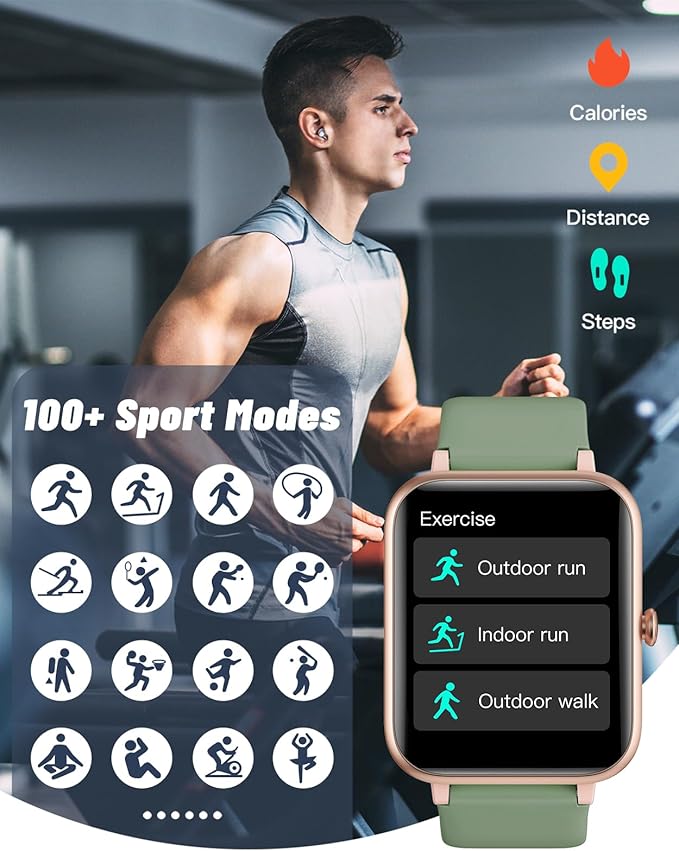 GRV Smart Watch for iOS and Android Phones (Answer/Make Calls), Watches for Men Women IP68 Waterproof Smartwatch Fitness Tracker Watch with Heart Rate/Sleep Monitor Steps Calories Counter (Green)