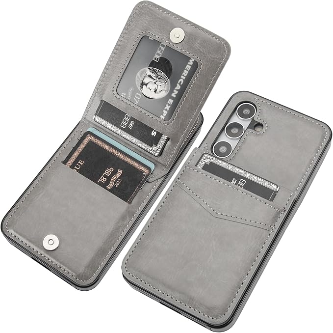 KIHUWEY for Samsung Galaxy S24 Case Wallet with Credit Card Holder, Flip Premium Leather Magnetic Clasp Kickstand Heavy Duty Protective Cover for Samsung Galaxy S24 6.2" (Gray)