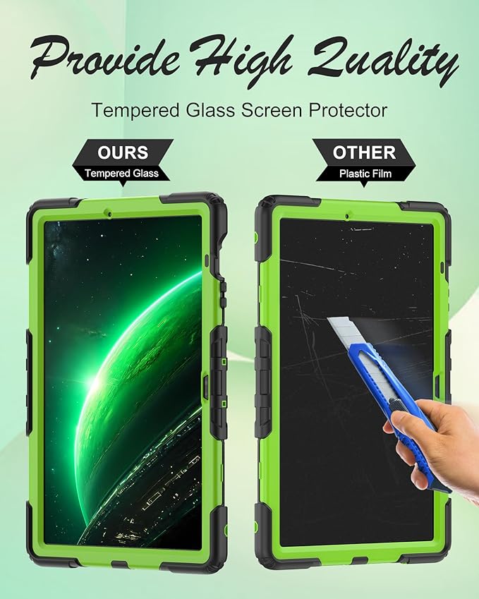 Case for Samsung Galaxy Tab S10 FE Plus 5G Tablet 13.1'', Shockproof Protective Cover with Tempered Glass Screen Protector, Rotatable Kickstand, S Pen Holder, Hand/Shoulder Strap, Green