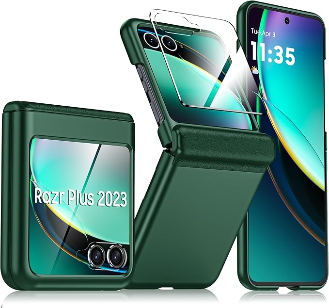 for Motorola Razr Plus 2023 Case, Built-in Screen Protector & Hinge Protection & Ultra Thin Matte PC Shockproof Phone Cover Smartphone Case for Moto Razr Plus 2023 (Green)