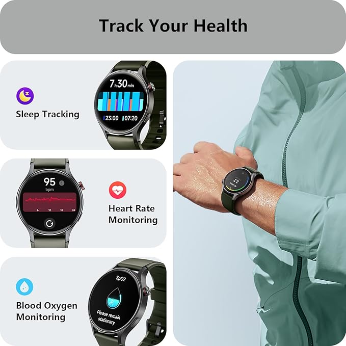 aeac Smart Watch for Women, AMOLED Ultra-Clear Screen Activity Trackers with Heart Rate/Sleep/SpO2 Monitor, Smartwatch for iPhone/Samsung/Android, 110+ Sport Modes (Army Green, S/M/L, Army Green)