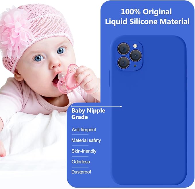 Vooii Compatible with iPhone 11 Pro Case, Upgraded Liquid Silicone with [Flat Edges] [Camera Protection] [Soft Anti-Scratch Microfiber Lining] Phone Case for iPhone 11 Pro 5.8 inch - Klein Blue