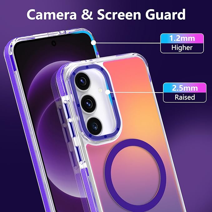 MOWIME Magnetic Case for Samsung Galaxy S25 FE 5G [Compatible with Magsafe] [Cute Fashion Fluorescent Design] [1 Screen Protector] Slim Translucent Matte Case for Galaxy S25 FE 5G 6.7", Purple