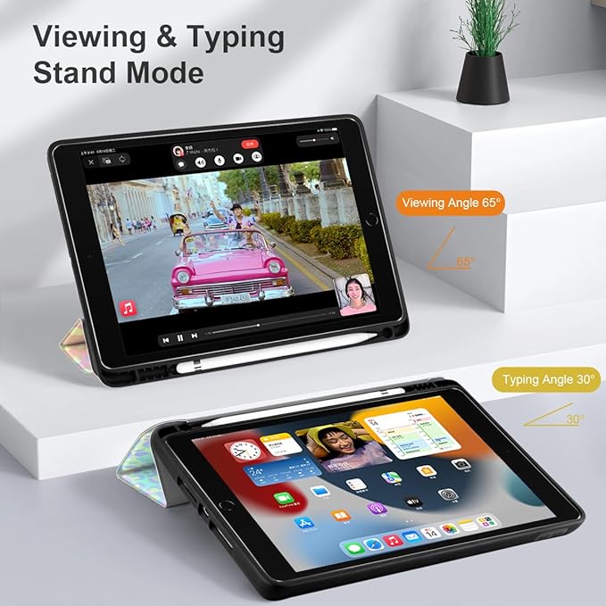 DONGKE Case Compatible with iPad 10.2 Inch 2021 2020 2019 iPad 9th/8th/7th Generation with Pencil Holder, Slim Stand Protective Case with Soft TPU Back, Auto Sleep/Wake Cover, Colorful Leopard