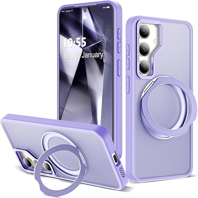 Compatible with Samsung Galaxy S24 Case with 360Rotatable Magnetic Ring Stand Compatible with Mag-Safe Military Protection Shockproof Translucent Phone Case for S24 6.2",Purple