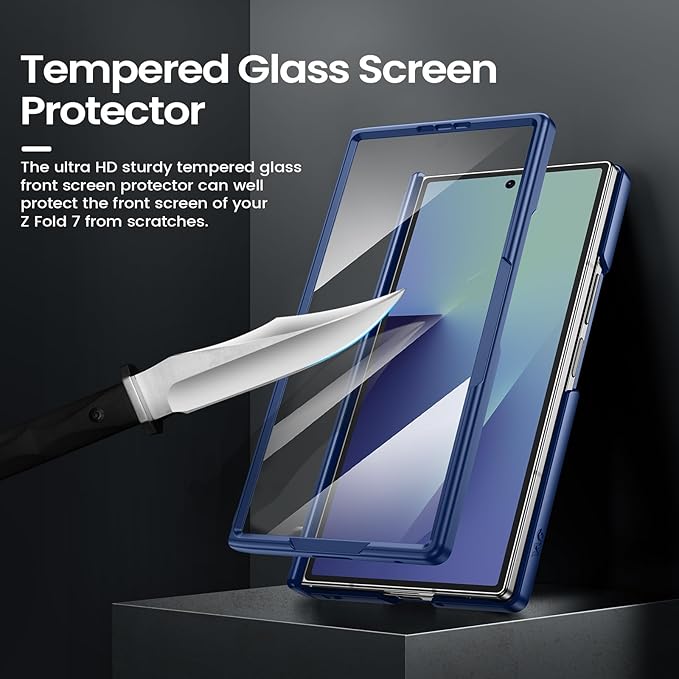 VEGO for Galaxy Z Fold 7 Case with Kickstand, Hinge Protection & Belt Clip Holster & Front Screen Protector & Slide Camera Cover Magnetic Kickstand Case for Samsung Galaxy Z Fold 7 5G - Blue