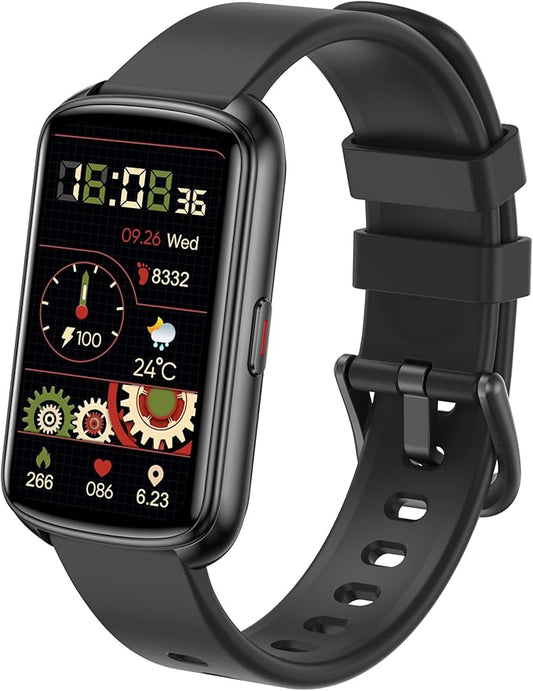 Fitness Trackers, 1.47 Inch Smartwatch, Touchscreen Activity Tracker with Thin Smartband Design, 5ATM Waterproof Fitness Watch Blood Oxygen Heart Rate Monitor for Android/iOS (Black)