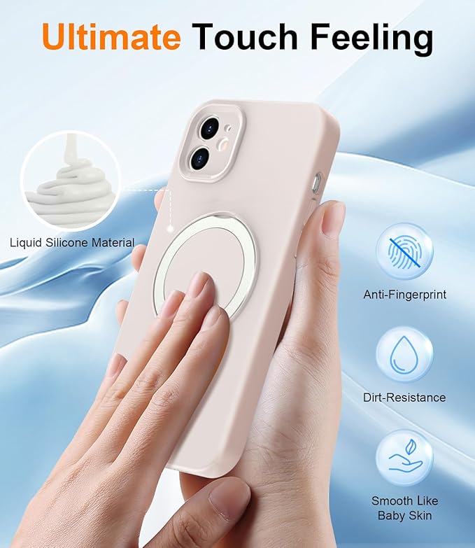 ZHK Liquid Silicone Designed for iPhone 11 Case with Magnet Stand, [Precise Camera Lens Protection][Mil-Grade Drop Shockproof][Soft Anti-Scratch Microfiber Lining] Slim Fit Cover, Beige