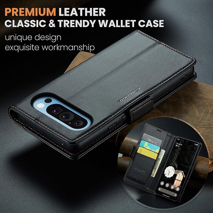 for Google Pixel 9 Pro XL Case, Premium PU Leather Wallet Case Flip Cover with [RFID Blocking][Card Holder][Stand Function] Shockproof Protective for Google 9 Pro XL, Black