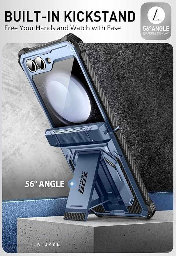 i-Blason for Samsung Galaxy Z Flip 7 FE Case, Z Flip6 Case with Stand, [Built-in Screen Protector] [Hinge Protection] [Belt-Clip], Military Phone Case for Samsung Z Flip 7 FE/6/5, Armorbox, Blue