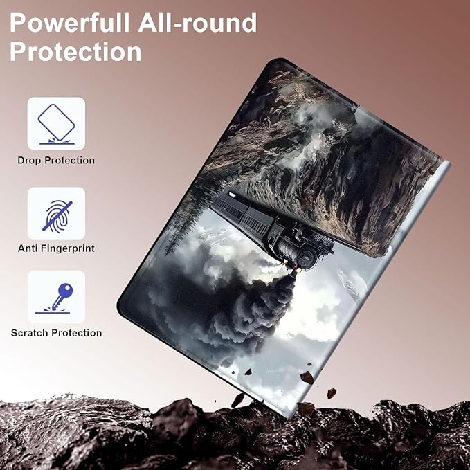 Case for Samsung Galaxy Tab S10 Ultra/Galaxy Tab S9/S8 Ultra 14.6-Inch, Slim PU Leather Stand Cover with Auto Wake/Sleep, Multi-Angle Viewing & Shockproof, Steam Train