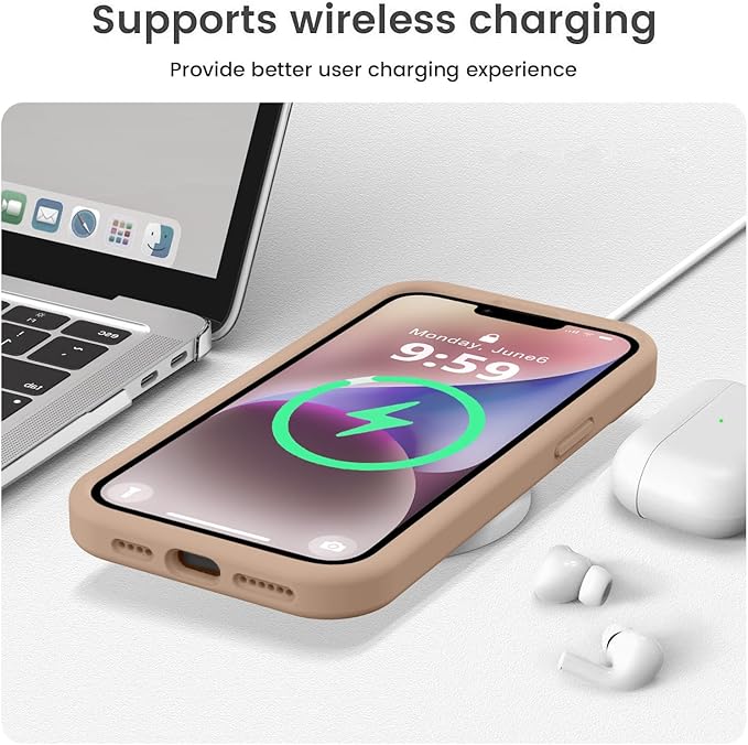 Vooii Compatible with iPhone 13 Pro Max Case, Liquid Silicone Upgrade [Camera Protection] [Soft Anti-Scratch Microfiber Lining] Shockproof Phone Case for iPhone 13 Pro Max 6.7 inch - Light Brown